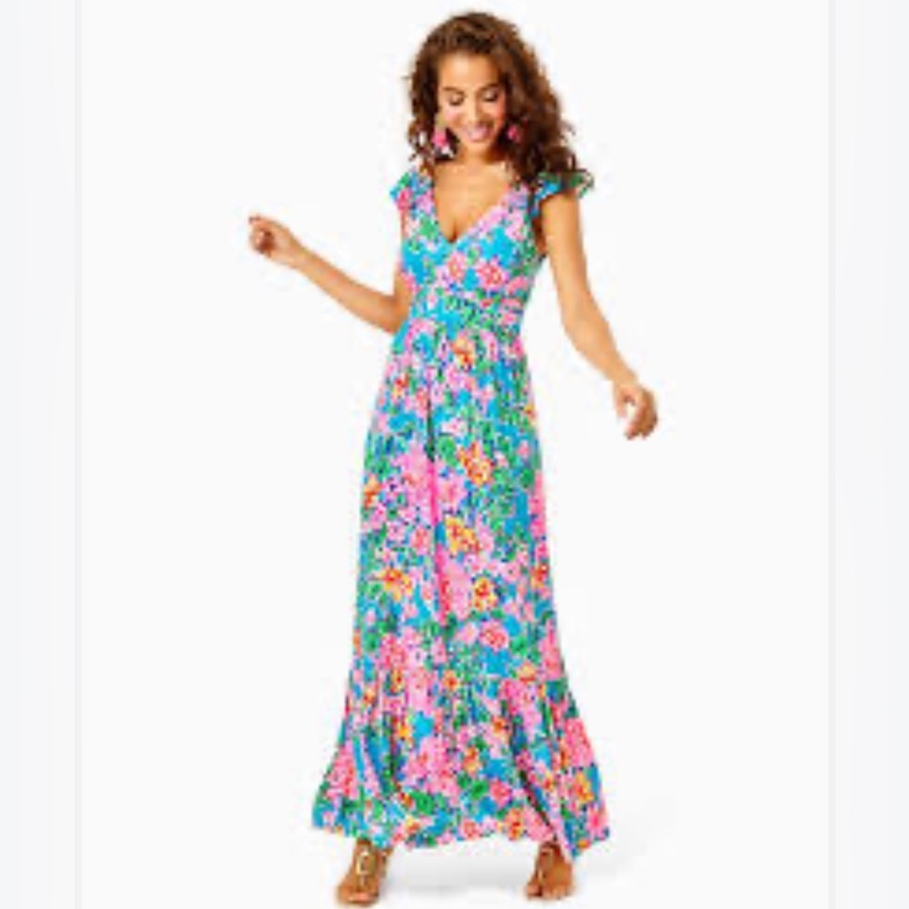 Women's Lilly Pulitzer Vyra Maxi Dress Multi Rose To The Occasion size 8 $120
